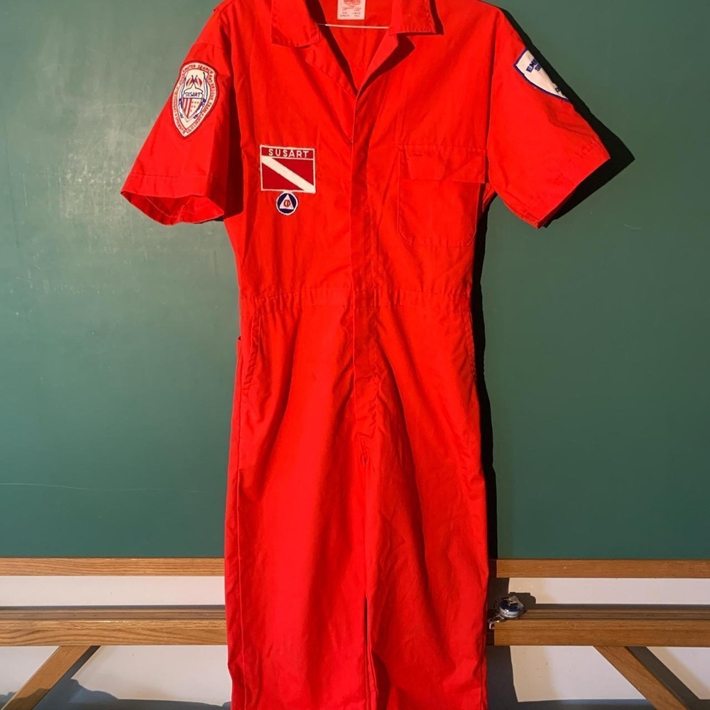 Vintage ToppMaster Orange Vermillion County Search & Rescue Jumpsuit Hat Large